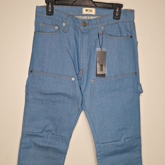 NWT New Mintcrew Mens Carpenter Jeans Size 28 Light Wash Zipped Cuffs - Picture 2 of 7